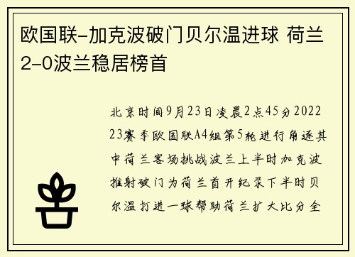 欧国联-加克波破门贝尔温进球 荷兰2-0波兰稳居榜首